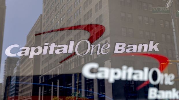 Capital One Financial Corp. signage is displayed outside a bank branch in New York, U.S., on Saturday, July 13, 2019. Capital One Financial Corp. is scheduled to release earnings figures on July 18. Photographer: Mark Abramson/Bloomberg