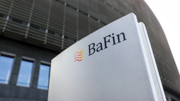 The BaFin logo outside the German financial regulator's headquarters in Frankfurt, Germany, on Wednesday, March 3, 2021. BaFin is close to freezing payments in and out of Greensill Bank AG, a step that could further weaken the stricken trade-finance empire amid efforts to find a buyer. Photographer: Alex Kraus/Bloomberg