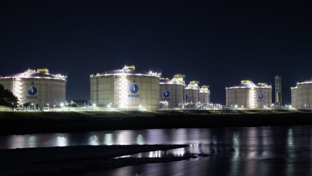 Korea Gas Corp. (KOGAS) liquefied natural gas (LNG) tanks at the company's facility in Samcheok, Gangwon-do, South Korea, on Sunday, Jan. 17, 2021. The cold snap that’s pushed liquefied natural gas prices to record highs is also roiling LPG, leading to shortages of the gas that’s used for heating and cooking as well as being a feedstock for petrochemical plants.