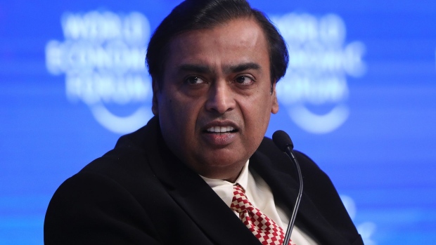 Mukesh Ambani, billionaire, chairman and managing director of Reliance Industries Ltd., pauses during a panel session at the World Economic Forum (WEF) in Davos, Switzerland, on Tuesday, Jan. 17, 2017. World leaders, influential executives, bankers and policy makers attend the 47th annual meeting of the World Economic Forum in Davos from Jan. 17 - 20.
