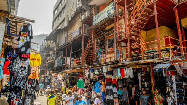 Clothing stalls at Idumota market in Lagos, Nigeria, on Thursday, Jan. 6, 2022. Nigeria’s Lagos state government plans to build new roads, rail, housing, health, education and waterways infrastructure to boost businesses and improve living standards.