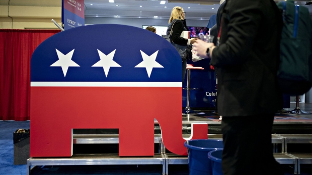 The Republican Party (GOP) elephant mascot sits on display in the exhibition hall during the Conservative Political Action Conference (CPAC) in National Harbor, Maryland, U.S., on Friday, Feb. 28, 2020. President Trump will address this years CPAC after seeking to close ranks within his administration about the threat posed by the coronavirus and how the U.S. government plans to stop its spread following mixed messages that rattled Wall Street. Photographer: Andrew Harrer/Bloomberg