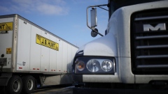 A J.B. Hunt Transport Services Inc. tractor trailer parked at a truck stop in Whiteland, Indiana, U.S., on Saturday, Jan. 15, 2022. J.B. Hunt Transport Services Inc. is scheduled to release earnings on January 18. Photographer: Luke Sharrett/Bloomberg