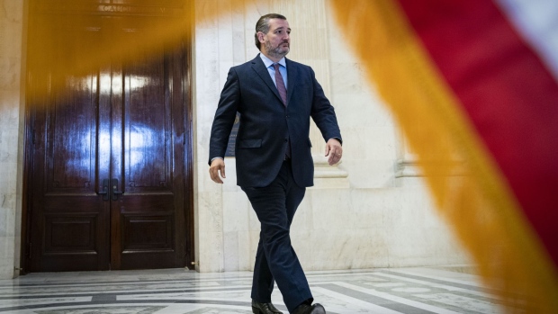 Senator Ted Cruz, a Republican from Texas, departs following the Republican policy luncheon on Capitol Hill in Washington, D.C., U.S., on Tuesday, Jan. 11, 2022. Senate Democrats and Republicans will meet privately today to continue discussing their separate strategies ahead of action this week on voting rights legislation and a possible accompanying change to long-standing filibuster rules.