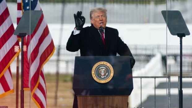 U.S. President Donald Trump speaks during a "Save America Rally" near the White House in Washington, D.C., U.S., on Wednesday, Jan. 6, 2021. Trump's months-long effort to toss out the election results and extend his presidency will meet its formal end this week, but not without exposing political rifts in the Republican Party that have pitted future contenders for the White House against one another.