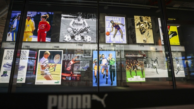 Images of famous athletes in the Puma SE flagship store in Herzogenaurach, Germany, on Wednesday, July 28, 2021. Puma reports half year earnings on July 29.