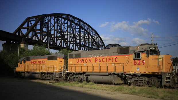 Union Pacific Railroad freight trains in St. Louis, Missouri, U.S., on Thursday, July 8, 2021. Union Pacific Corp. is scheduled to release earnings figures on July 22.
