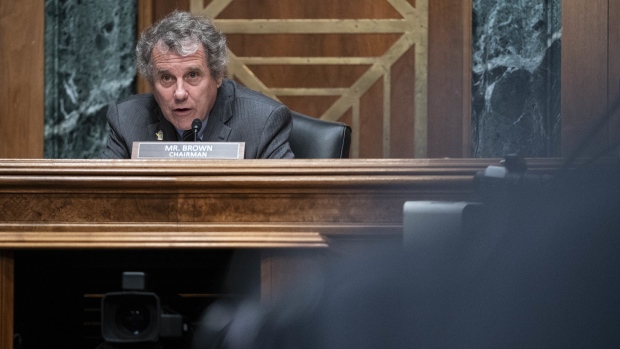 Senator Sherrod Brown, a Democrat from Ohio and chairman of the Senate Banking, Housing, and Urban Affairs Committee, speaks during a hearing in Washington, D.C., U.S., on Tuesday, Oct. 19, 2021. The rise of digital currencies and a decline in the use of the dollar by U.S. adversaries are driving calls for a more multilateral approach to sanctions policy at the Treasury Department as the U.S. tries to keep up with changes in the global financial system.