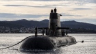 Royal Australian Navy submarine HMAS Sheean arrives for a logistics port visit in Hobart, Australia in April 2021. 