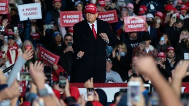 Donald Trump during a campaign rally in Rome, Georgia, on Nov. 1, 2020. Photographer: Elijah Nouvelage/Bloomberg