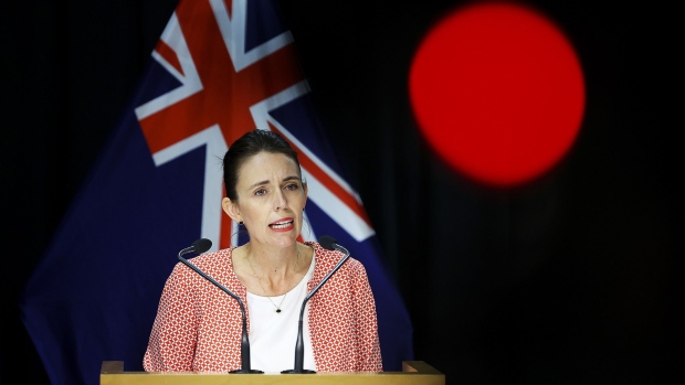 Jacinda Ardern speaks during a press conference at Parliament in Wellington, New Zealand, on Jan. 23, 2022.