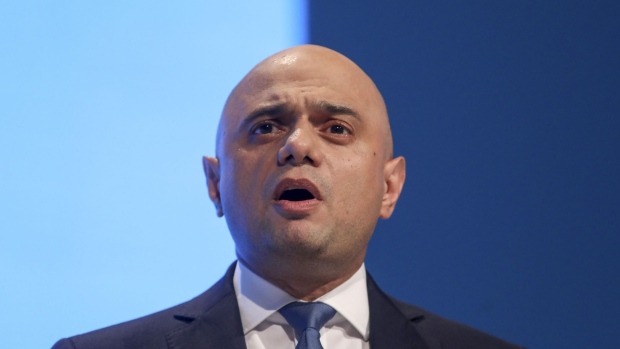 Sajid Javid, U.K. chancellor of the exchequer, delivers his keynote speech on the day two of the annual Conservative Party conference at Manchester Central in Manchester, U.K., on Monday, Sept. 30, 2019. U.K. Prime Minister Boris Johnson hoped to use his party's annual convention to launch his campaign to win the next British general election.