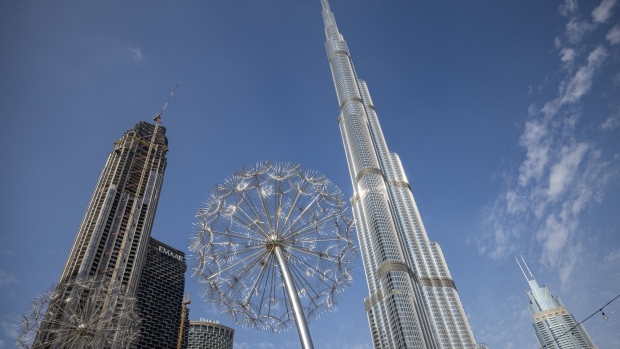 The Burj Khalifa skyscraper, in Dubai, United Arab Emirates, on Sunday, Jan. 2, 2022. Dubai set out another expansionary budget for this year as the Middle Eastern business hub seeks to offset the impact of the coronavirus pandemic and keep its economy on a growth trajectory. Photographer: Christopher Pike/Bloomberg