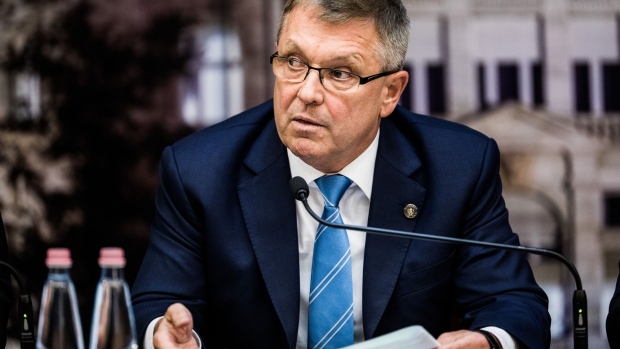 Gyorgy Matolcsy, governor of Hungary's central bank, speaks during an interest rates decision briefing at the Magyar Nemzeti Bank in Budapest, Hungary, on Tuesday, March 26, 2019. Hungary's central bank took its first step to unwind monetary stimulus since 2011, the start of tightening by one of Europe's most enduring proponents of loose policy.