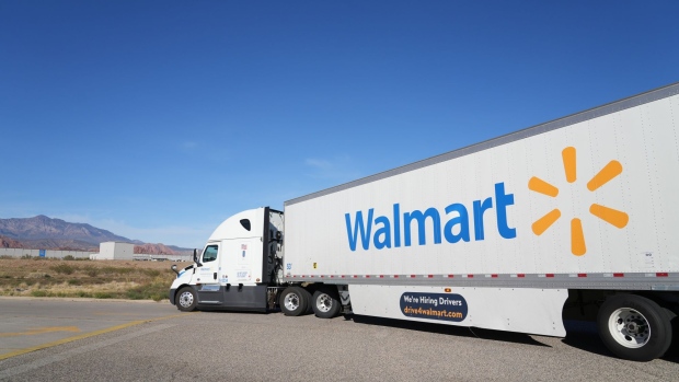 A truck enters a Walmart Distribution Center in Saint George, Utah, U.S., on Sunday, Nov. 14, 2021. Walmart Inc. is scheduled to release earnings figures on November 15. Photographer: George Frey/Bloomberg