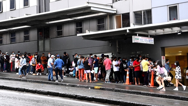 Auckland residents wait in line for Covid-19 testing on Jan. 24.