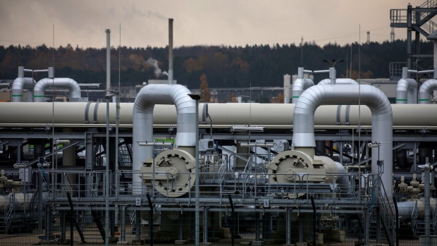The Nord Stream 2 gas receiving station in Lubmin, Germany, on Friday, Nov. 12, 2021. Russia’s Nord Stream 2 may need a few more months to clear remaining red tape before the controversial pipeline begins pumping natural gas to Germany to help ease Europe’s energy crunch. Photographer: Krisztian Bocsi/Bloomberg