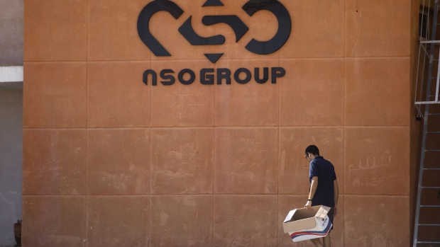 SAPIR, ISRAEL - NOVEMBER 11: A man walks by the building entrance of Israeli cyber company NSO Group at one of its branches in the Arava Desert on November 11, 2021 in Sapir, Israel. The company, which makes the spyware Pegasus, is being sued in the United States by WhatsApp, which alleges that NSO Group's spyware was used to hack 1,400 users of the popular messaging app. An US appeals court ruled this week that NSO Group is not protected under sovereign immunity laws. (Photo by Amir Levy/Getty Images)