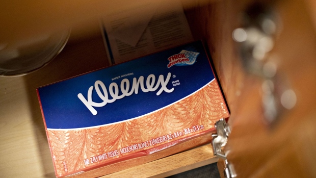 A box of Kimberly-Clark Corp. Kleenex brand tissues is arranged for a photograph in Princeton, Illinois, U.S., on Tuesday, Oct. 16, 2018. Kimberly-Clark Corp. is scheduled to report quarterly earnings on Oct. 22, 2018.