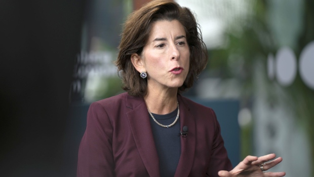 Gina Raimondo, U.S. commerce secretary, speaks during a Bloomberg Television interview on the sidelines of the Bloomberg New Economy Forum in Singapore, on Wednesday, Nov. 17, 2021. The New Economy Forum is being organized by Bloomberg Media Group, a division of Bloomberg LP, the parent company of Bloomberg News.