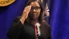 Letitia James, New York's attorney general, pauses while speaking during a news conference in New York, U.S., Thursday, Aug. 6, 2020. New York is seeking to dissolve the National Rifle Association as the state attorney general accused the gun rights group and its current and former senior officials of engaging in a massive fraud against donors.