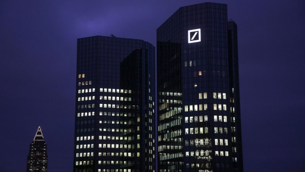 The headquarters of Deutsche Bank AG in the financial district of Frankfurt, Germany, on Monday, Jan. 24, 2022. Deutsche Bank turned the blame on an ex-client for crippling losses it suffered investing in risky foreign exchange derivatives the German lender sold.