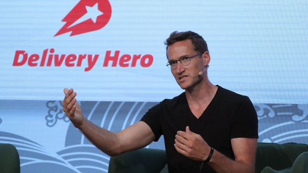 Niklas Oestberg, chief executive officer of Delivery Hero SE, gestures while speaking at the Noah Technology Conference in Berlin, Germany, on Thursday, June 13, 2019. The annual tech conference runs June 13 -14 and brings together future-shaping executives and investors.