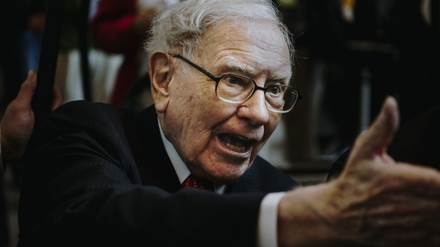 Warren Buffett, chairman and chief executive officer of Berkshire Hathaway Inc., speaks to members of the media during a shareholders shopping day ahead of the Berkshire Hathaway annual meeting in Omaha, Nebraska, U.S., on Friday, May 3, 2019. Buffett's Berkshire Hathaway agreed earlier this week to make the investment in Occidental to help the oil producer with its $38 billion bid for Anadarko Petroleum Corp.
