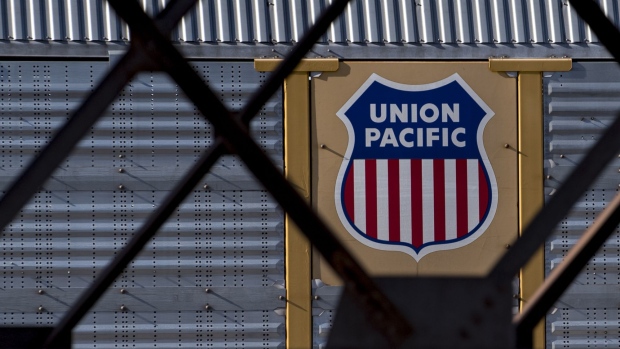 A Union Pacific Corp. rail car sits at a rail yard in St. Louis, Missouri. Photographer: Whitney Curtis/Bloomberg