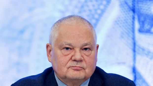 Adam Glapinski, governor of Poland's central bank, also known as Narodowy Bank Polski, pauses during a news conference in Warsaw, Poland, on Wednesday, Nov. 9, 2016. After holding the benchmark at a record low for a 17 month, the central bank said it won’t start tightening policy until late next year if inflation and economic growth pick up as predicted.