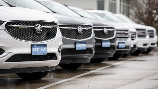 Certified pre-owned GM Buick vehicles at a car dealership. Photographer: Daniel Acker/Bloomberg