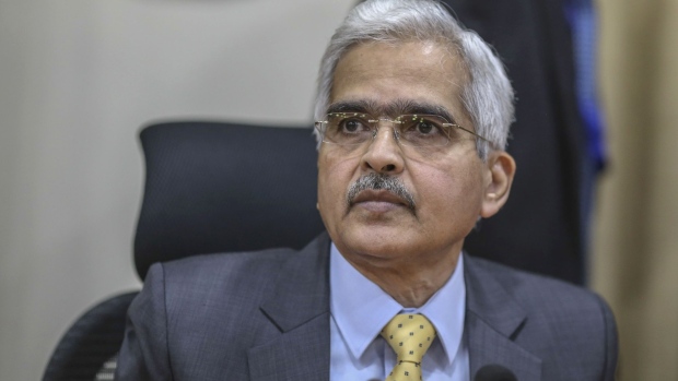 Shaktikanta Das, governor of the Reserve Bank of India (RBI), attends a news conference in Mumbai, India, on Thursday, Feb. 6, 2020. India's central bank left interest rates unchanged for a second straight meeting, while keeping the door open for more easing to support the economy when inflation eases. Photographer: Dhiraj Singh/Bloomberg
