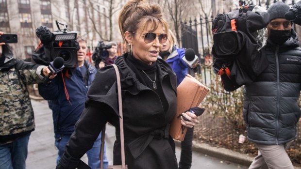 Sarah Palin departs from federal court in New York, on Feb. 3, 2022.