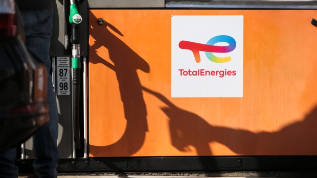 A fuel pump at a TotalEnergies SE gas station in Toulouse, France, on Thursday, Feb. 10, 2022. TotalEnergies promised to increase its dividend and buy back more shares after posting a record fourth-quarter profit. Photographer: Matthieu Rondel/Bloomberg