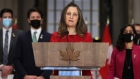 Chrystia Freeland speaks at a news conference in Ottawa on Feb. 28, 2022.