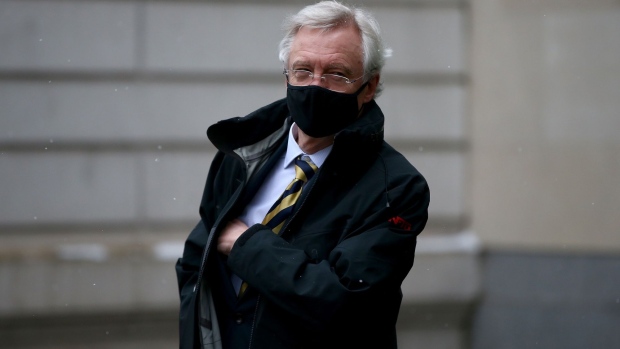 David Davis, U.K. lawmaker, leaves the extradition hearing of Mike Lynch, former chief executive officer of Autonomy Corp. at Westminster Magistrates Court in London, U.K., on Tuesday, Feb. 9, 2021. Lynch is now fighting extradition on charges stemming from Hewlett-Packard Enterprise Co. purchase of his firm, Autonomy Corp., and its ignominious downfall.