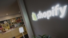 Shopify Inc. signage is seen at the entrance to the company's headquarters in Toronto.