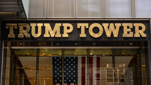 The Trump Tower building in New York, U.S., on Sunday, Jan. 24, 2021. Donald Trump's name is emblazoned on buildings across Manhattan, usually spelled out in large gold lettering. Now, some unit owners fear that having his name on their building could harm the value of their investment. Photographer: Mark Kauzlarich/Bloomberg