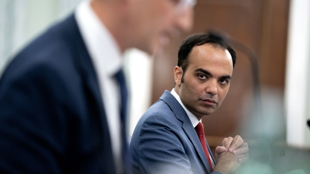 Rohit Chopra, commissioner of the Federal Trade Commission (FTC), listens during a Senate Commerce, Science, and Transportation Committee hearing in Washington, D.C., U.S., on Tuesday, April 20, 2021. The hearing is to examine strengthening the FTC's authority to protect consumers.