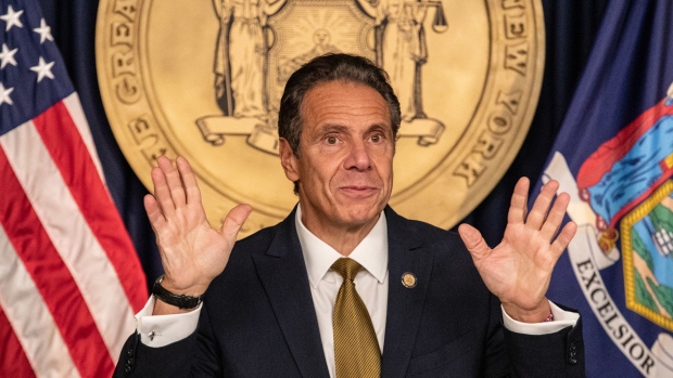 Andrew Cuomo, governor of New York, speaks during a news conference in New York, U.S., on Monday, Oct. 5, 2020.