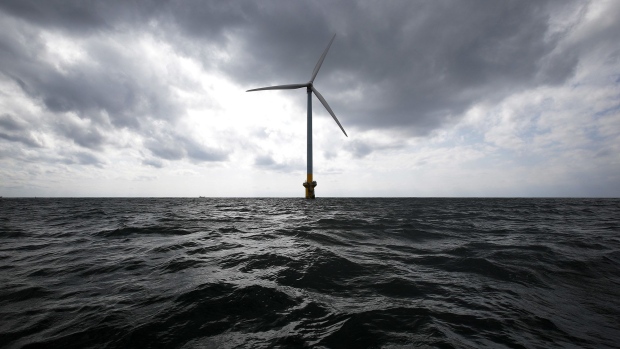 A 2.4-megawatt wind turbine in the sea.