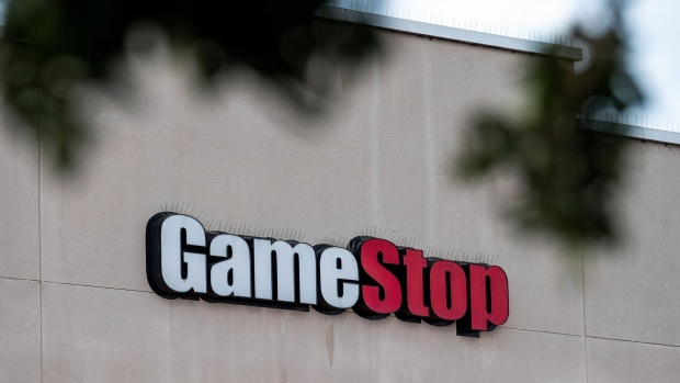 Signage on a GameStop store in Richmond, California, U.S., on Wednesday, Jan. 27, 2021. Photographer: David Paul Morris/Bloomberg
