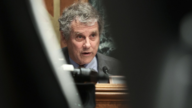 Senator Sherrod Brown, a Democrat from Ohio and chairman of the Senate Banking, Housing, and Urban Affairs Committee, speaks during a hearing in Washington, D.C., U.S., on Tuesday, Feb. 15, 2022. The hearing is examining the President's Working Group on Financial Markets report on stablecoins.