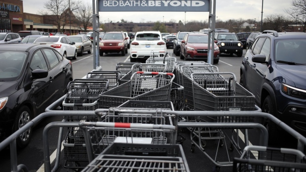 Shopping carts outside a Bed Bath & Beyond store in Louisville, Kentucky, U.S., on Saturday, Jan. 2, 2021.