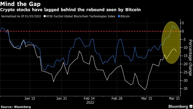 BC-Crypto-Stocks-Fail-to-Match-Scale-of-Bitcoin’s-Blistering-Rally