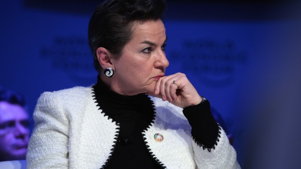 Christiana Figueres, former executive secretary of the United Nations framework convention on climate change, pauses during a panel session at the World Economic Forum (WEF) in Davos, Switzerland, on Wednesday, Jan. 18, 2017. World leaders, influential executives, bankers and policy makers attend the 47th annual meeting of the World Economic Forum in Davos from Jan. 17 - 20.
