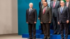 Vladimir Putin, left, and other leaders pose for the annual G20 family photograph in Brisbane, Australia on Nov. 15, 2014.