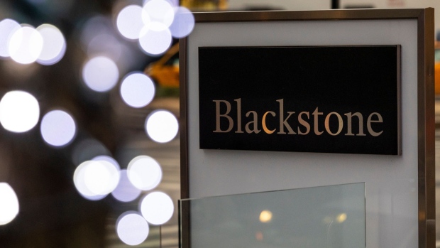 Signage outside the Blackstone headquarters in New York, U.S., on Tuesday, Jan. 25, 2022. Blackstone Inc. is scheduled to release earnings figures on January 27. Photographer: Angus Mordant/Bloomberg