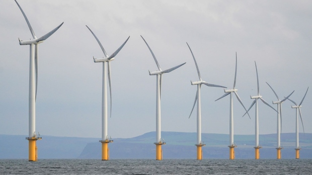 Offshore wind turbines at the Teesside wind farm near Redcar in Teesside, U.K, on Wednesday, Nov. 11, 2020. The U.K. economy expanded the most on record in the third quarter, a rebound that still leaves Britain's recovery trailing behind the world's major industrialized nations.