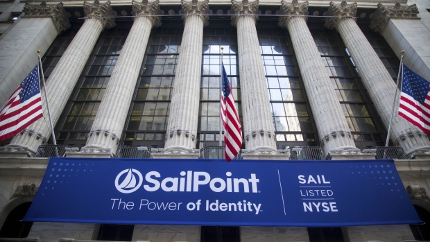 Sailpoint Technologies signage outside the New York Stock Exchange. Photographer: Michael Nagle/Bloomberg